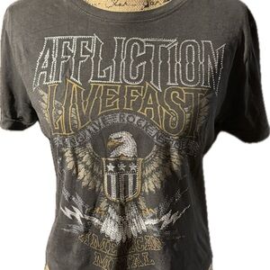 Affliction Women’s Gray Cropped Graphic T-Shirt